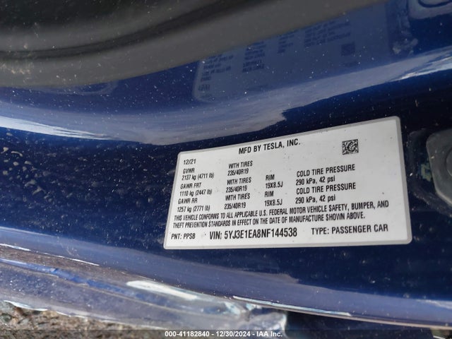 2022 TESLA MODEL 3 5YJ3E1EA8NF144538 Photo 8