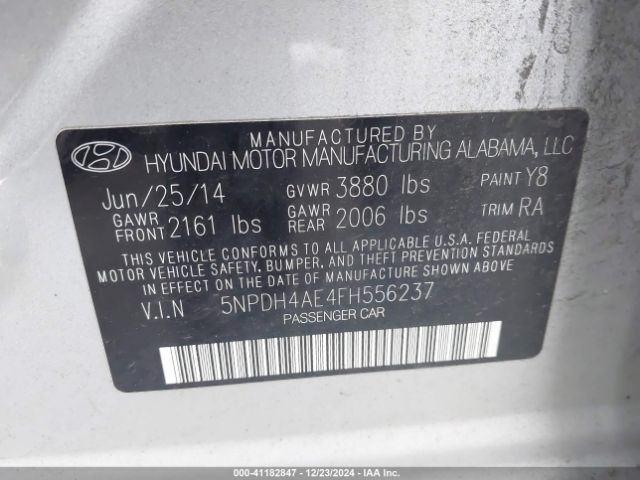 5NPDH4AE4FH556237 Hyundai ELANTRA SE