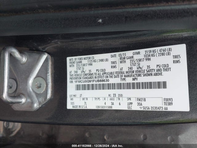Ford ESCAPE SE 2015 1FMCU0G91FUB88630 Image 9