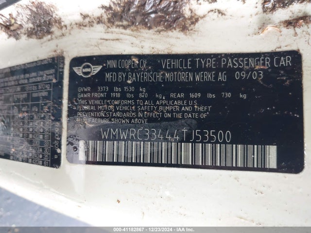 2004 MINI COOPER WMWRC33444TJ53500 Photo 8