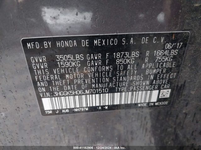 3HGGK5H06JM701510 Honda Fit Ex-l