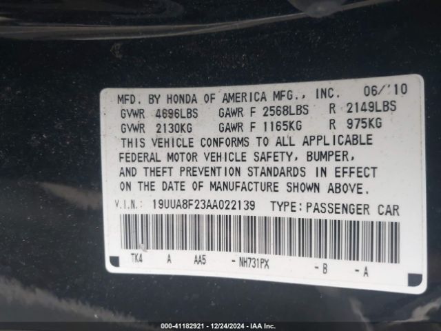 2010 ACURA TL 19UUA8F23AA022139 Photo 8