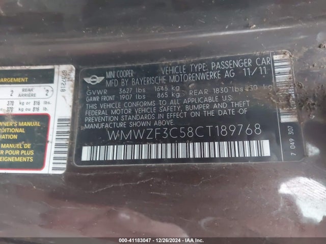 2012 MINI COOPER CLUBMAN WMWZF3C58CT189768 Photo 8