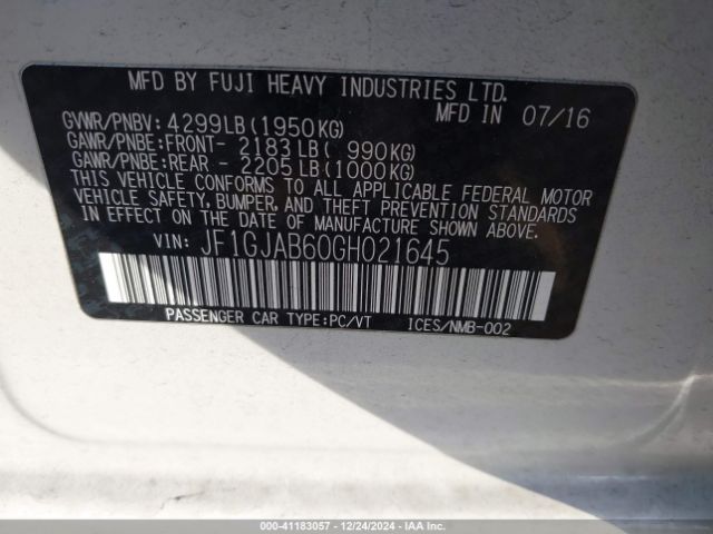 JF1GJAB60GH021645 Subaru Impreza 2.0i Premium