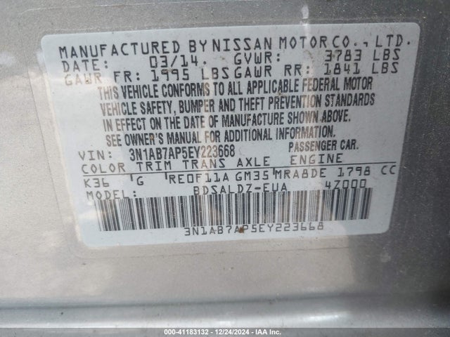 Nissan SENTRA SV 2014 3N1AB7AP5EY223668 Image 9