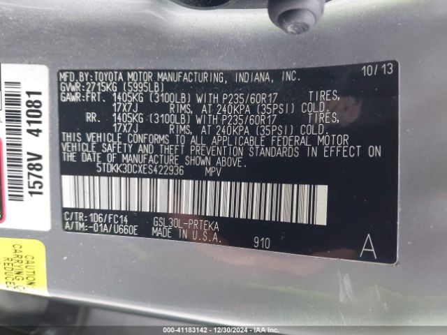 5TDKK3DCXES422936 Toyota Sienna Le V6 8 Passenger