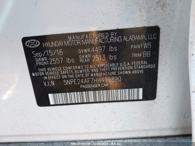 5NPE24AF7HH499890 Hyundai SONATA SE