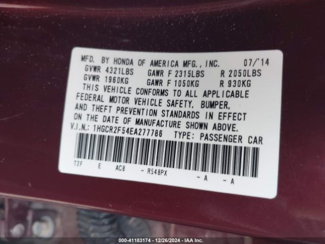 1HGCR2F54EA277786 Honda Accord Sport