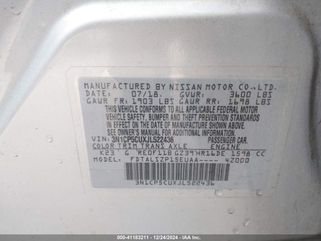 3N1CP5CUXJL522436 Nissan KICKS SV
