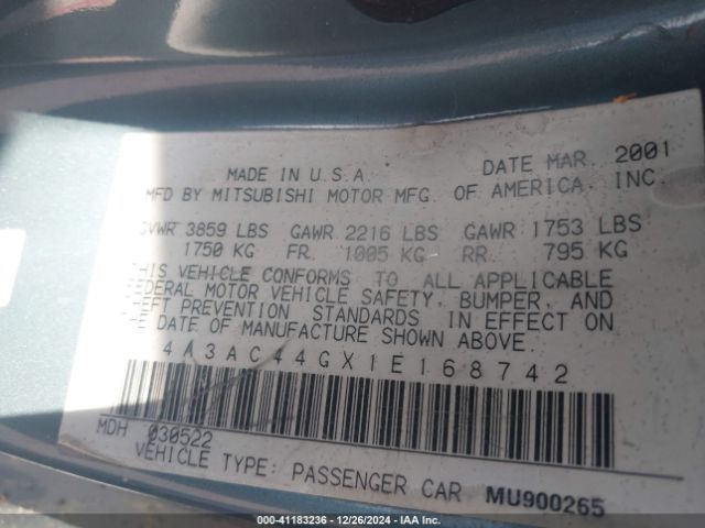 2001 MITSUBISHI ECLIPSE 4A3AC44GX1E168742 Photo 8