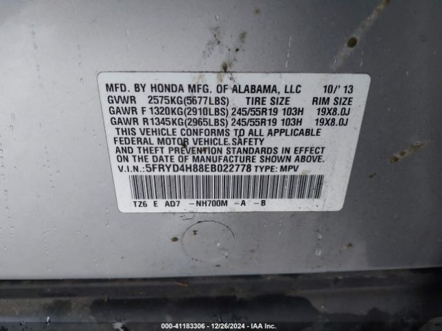 5FRYD4H88EB022778 Acura Mdx Advance Pkg W/entertainment Pkg