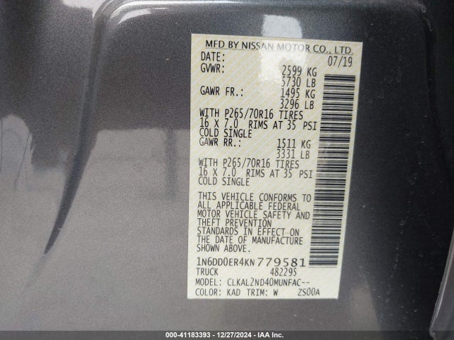 Nissan Frontier Sv 2019 1N6DD0ER4KN779581 Image 9
