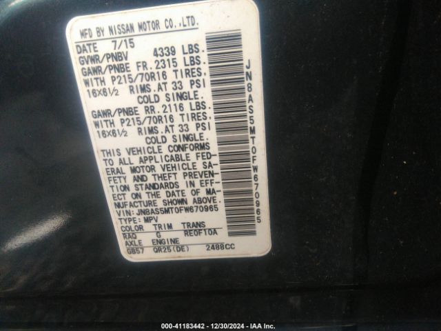 JN8AS5MT0FW670965 Nissan Rogue Select S