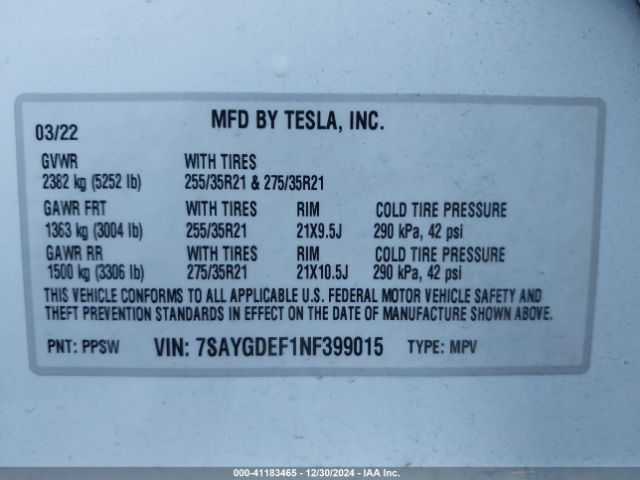 2022 TESLA MODEL Y 7SAYGDEF1NF399015 Photo 8