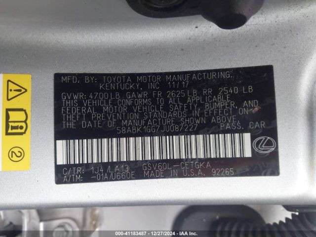 58ABK1GG7JU087227 Lexus ES 350