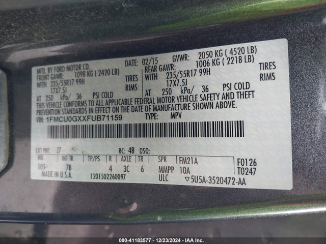 1FMCU0GXXFUB71159 Ford ESCAPE SE