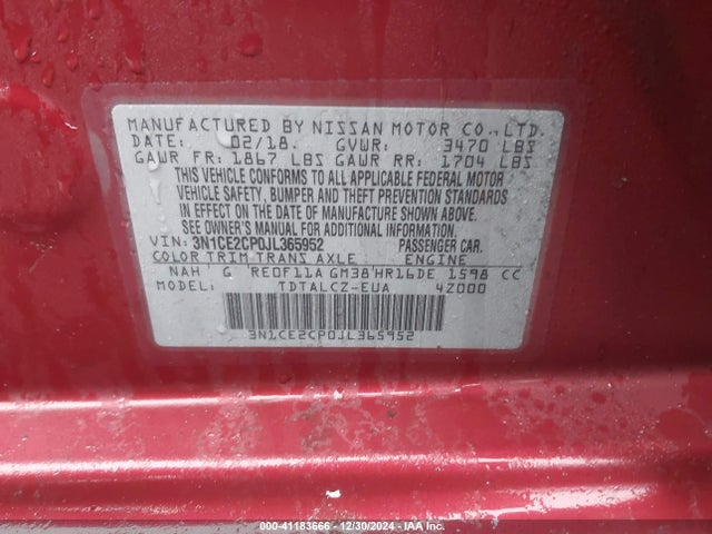 3N1CE2CP0JL365952 Nissan Versa Note S