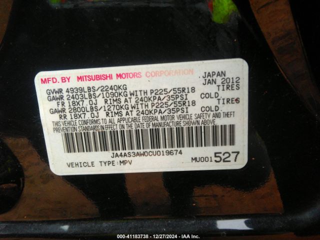 2012 MITSUBISHI OUTLANDER JA4AS3AW0CU019674 Photo 8