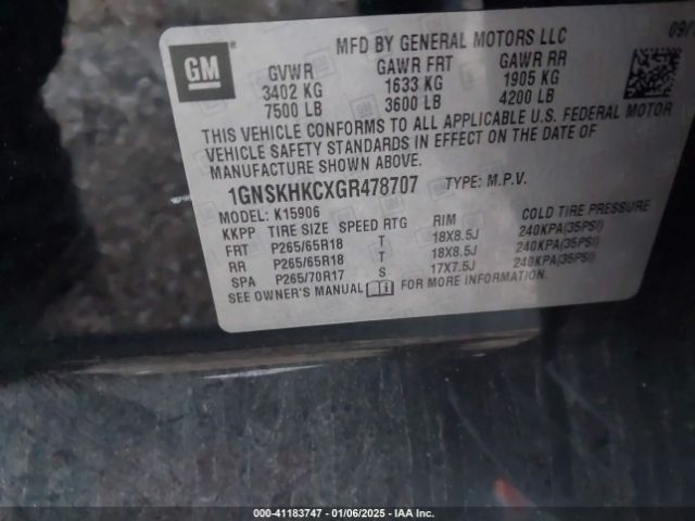 1GNSKHKCXGR478707 Chevrolet Suburban Lt