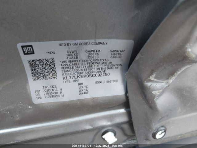 KL77LKEP0SC092250 Chevrolet Trax Fwd Activ