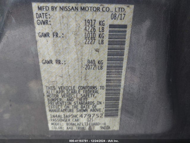 Nissan Altima 2.5 Sr 2017 1N4AL3AP5HC479752 Image 9