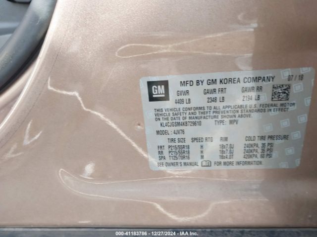 KL4CJGSM4KB729610 Buick Encore Awd Essence