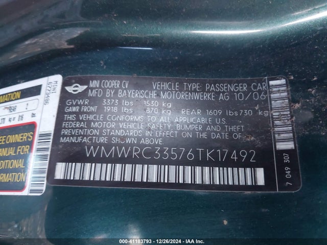 2006 MINI COOPER WMWRC33576TK17492 Photo 8