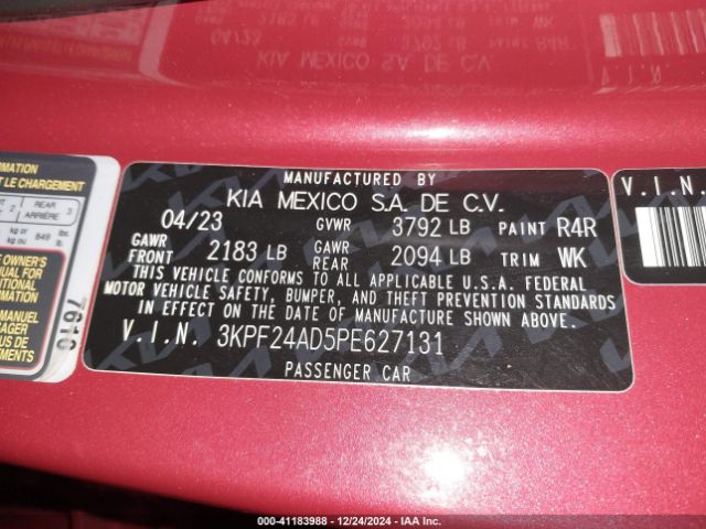 3KPF24AD5PE627131 KIA Forte Lxs