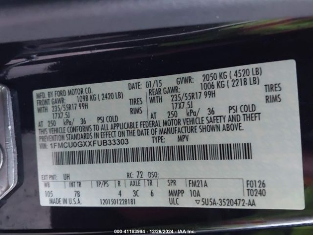 1FMCU0GXXFUB33303 Ford ESCAPE SE