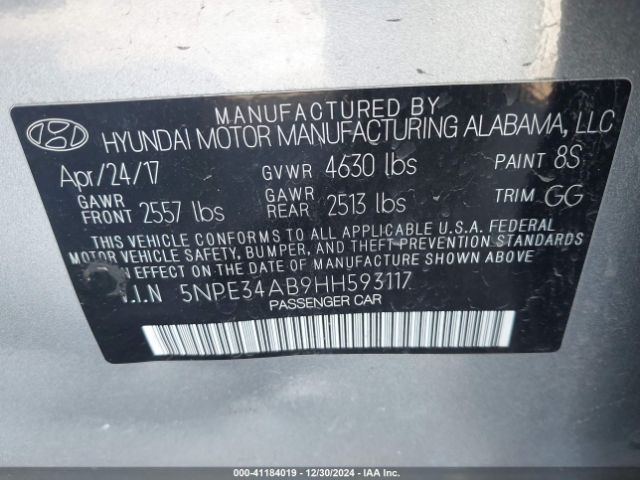 5NPE34AB9HH593117 Hyundai Sonata Limited 2.0t