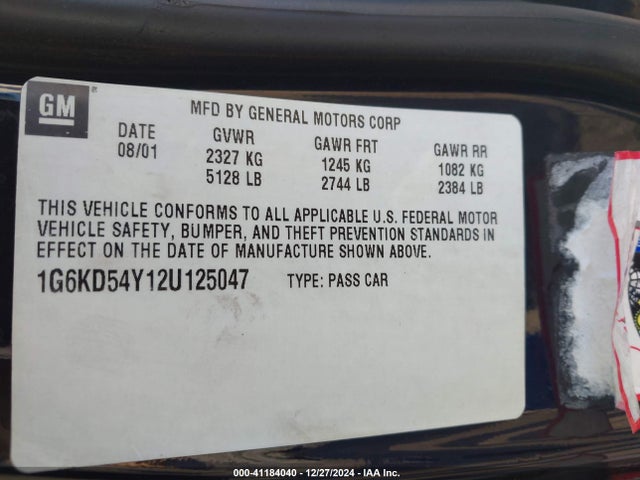 2002 CADILLAC DEVILLE 1G6KD54Y12U125047 Photo 8