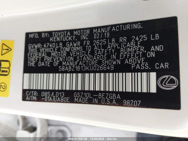 58ABZ1B13KU026649 Lexus ES 350