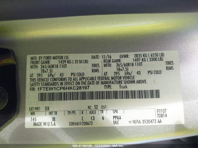 Ford F-150 Xlt 2017 1FTEW1CP6HKC28197 Image 9