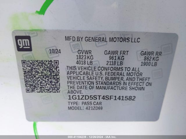 1G1ZD5ST4SF141582 Chevrolet Malibu Fwd 1lt