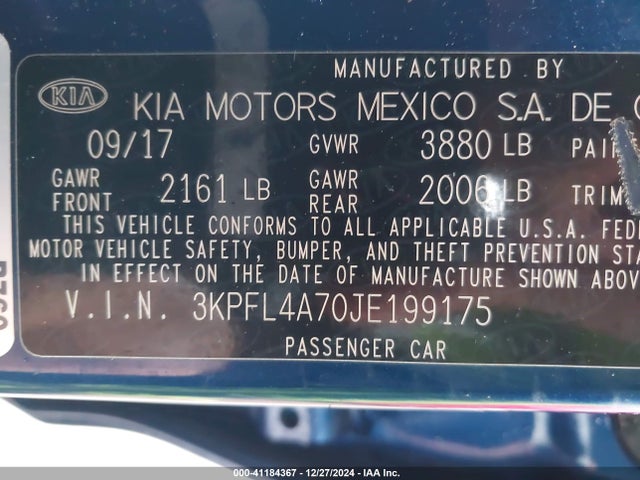 KIA FORTE LX 2018 3KPFL4A70JE199175 Image 9