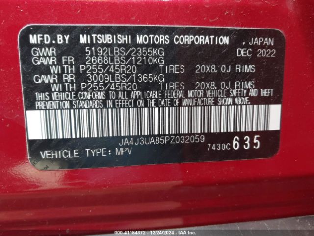 JA4J3UA85PZ032059 Mitsubishi Outlander Se 2.5 2wd/se Black Edition 2wd/se Special Edition 2wd