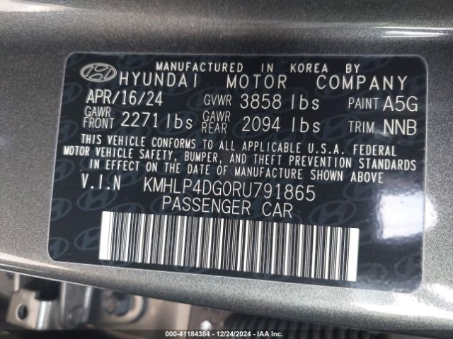KMHLP4DG0RU791865 Hyundai Elantra Limited