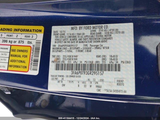 Ford FUSION SE 2016 3FA6P0T93GR295157 Image 9