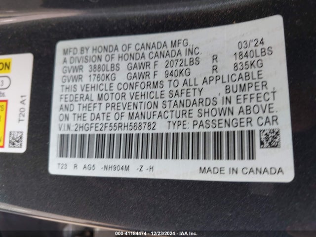 Honda Civic Sport 2024 2HGFE2F55RH568782 Image 9