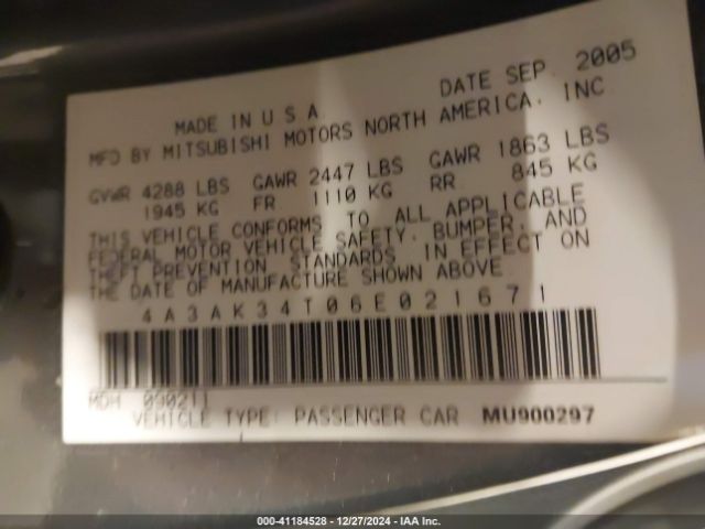 2006 MITSUBISHI ECLIPSE 4A3AK34T06E021671 Photo 8