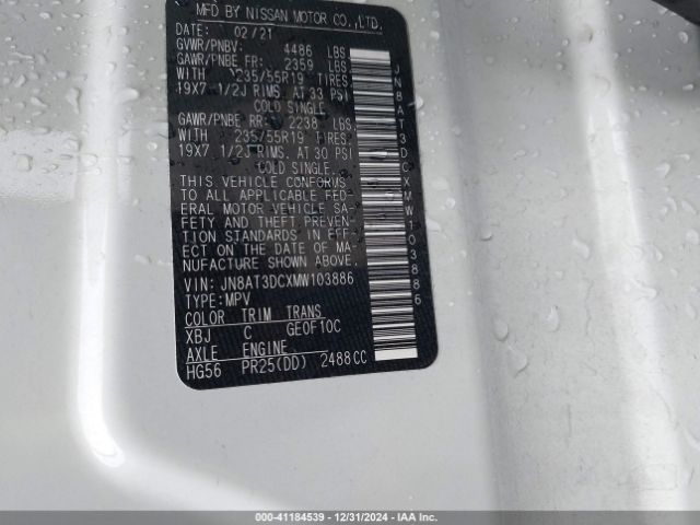 JN8AT3DCXMW103886 Nissan Rogue Platinum Fwd