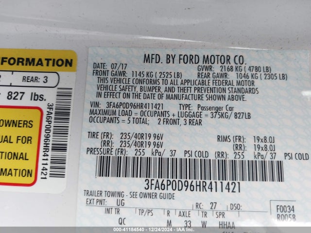 Ford Fusion Platinum 2017 3FA6P0D96HR411421 Image 9