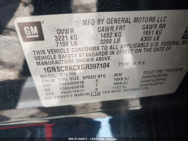 1GNSCBKCXGR397104 Chevrolet Tahoe Lt