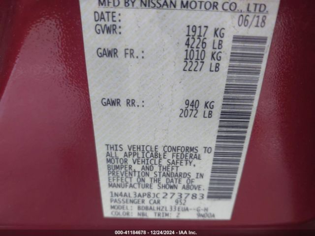 1N4AL3AP8JC273783 Nissan Altima 2.5 Sr