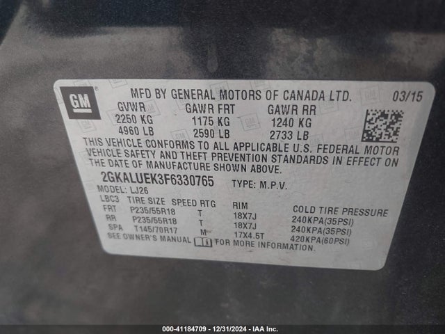 GMC Terrain Denali 2015 2GKALUEK3F6330765 Image 9