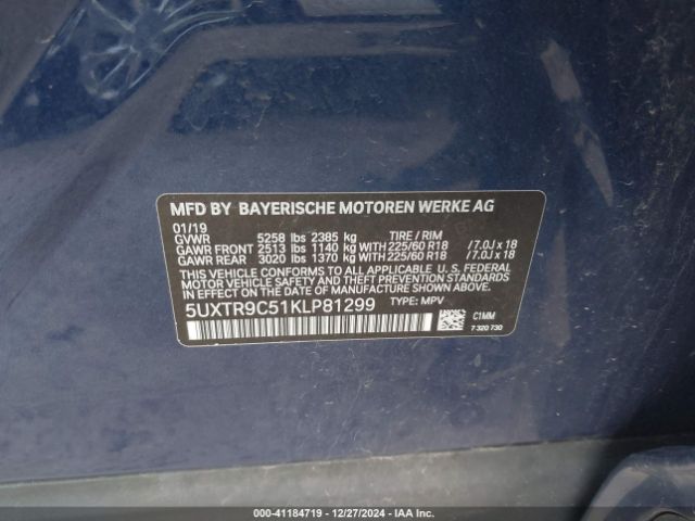 5UXTR9C51KLP81299 BMW X3 Xdrive30i