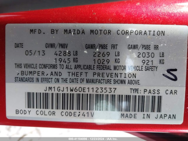 41184886 :رقم المزاد ، JM1GJ1W60E1123537 vin ، 2014 Mazda Mazda6 I Grand Touring مزاد بيع