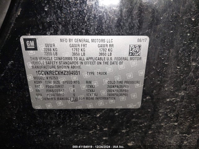 1GCVKRECXHZ394931 Chevrolet Silverado 1500 1lt