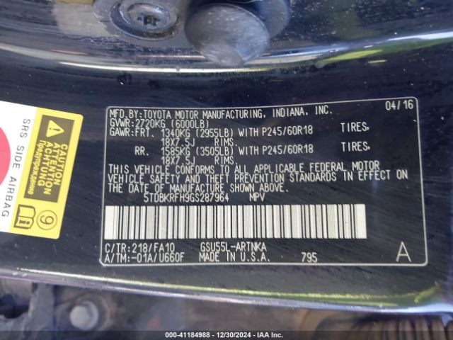 5TDBKRFH9GS287964 Toyota Highlander Le Plus V6