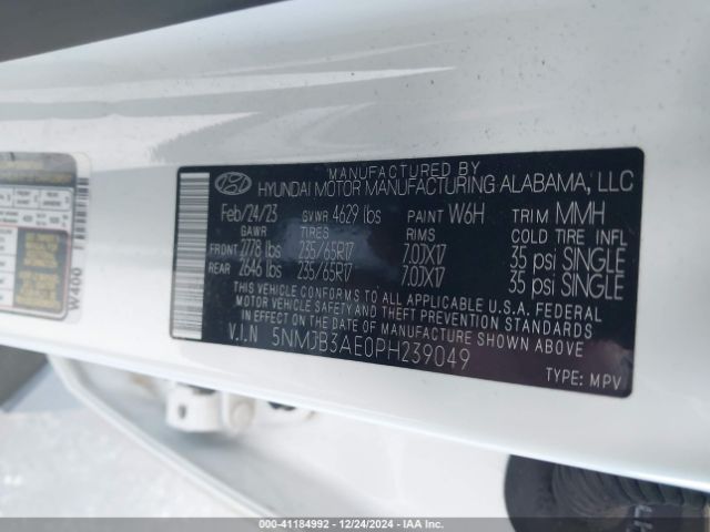 5NMJB3AE0PH239049 Hyundai TUCSON SEL